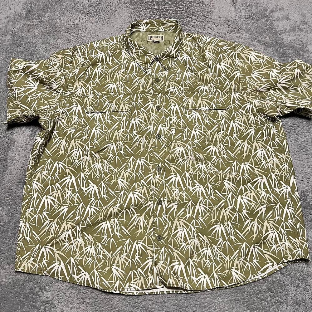 Duluth Trading Shirt Mens 3XL Green Short Sleeve Vented CoolPlus Hawaiian Beach